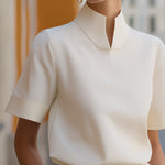 Blouse | Elegant Mock Neck Design | Short Sleeve Top | Relaxed Fit Stylish 1