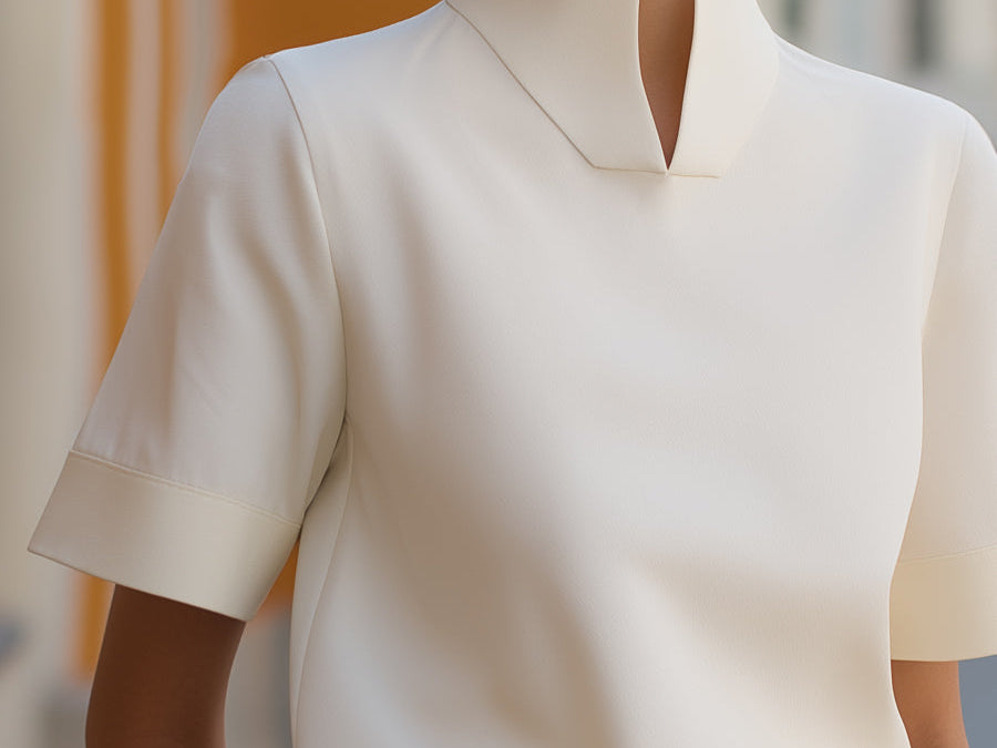 Blouse | Elegant Mock Neck Design | Short Sleeve Top | Relaxed Fit Stylish 1