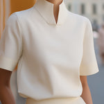 Blouse | Elegant Mock Neck Design | Short Sleeve Top | Relaxed Fit Stylish 2