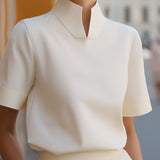 Blouse | Elegant Mock Neck Design | Short Sleeve Top | Relaxed Fit Stylish 2