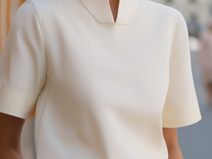 Blouse | Elegant Mock Neck Design | Short Sleeve Top | Relaxed Fit Stylish 2