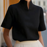 Blouse | Elegant Mock Neck Design | Short Sleeve Top | Relaxed Fit Stylish 4