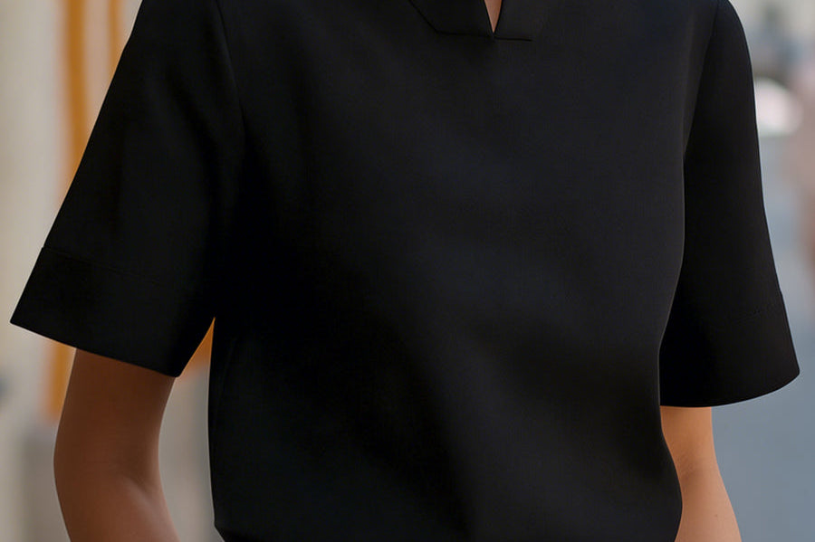 Blouse | Elegant Mock Neck Design | Short Sleeve Top | Relaxed Fit Stylish 4