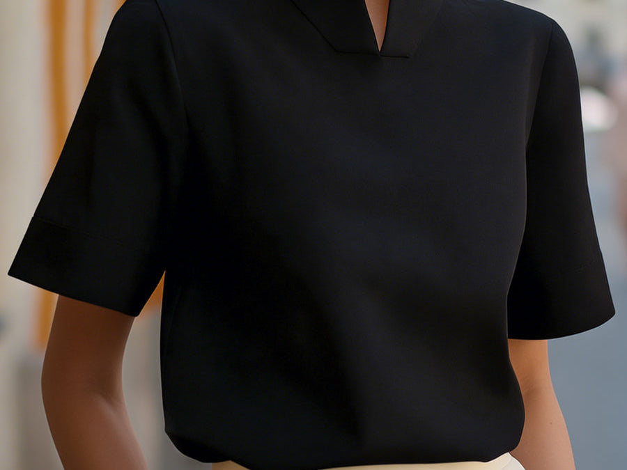 Blouse | Elegant Mock Neck Design | Short Sleeve Top | Relaxed Fit Stylish 4