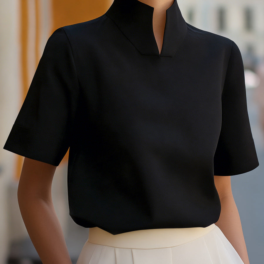 Blouse | Elegant Mock Neck Design | Short Sleeve Top | Relaxed Fit Stylish 4