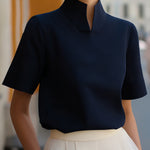 Blouse | Elegant Mock Neck Design | Short Sleeve Top | Relaxed Fit Stylish 5