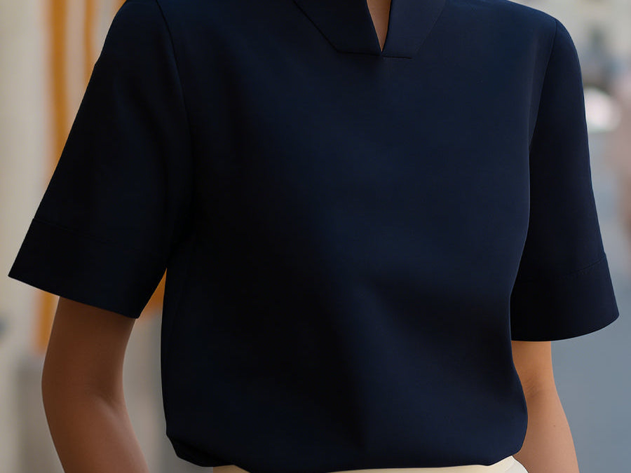 Blouse | Elegant Mock Neck Design | Short Sleeve Top | Relaxed Fit Stylish 5