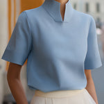Blouse | Elegant Mock Neck Design | Short Sleeve Top | Relaxed Fit Stylish 6