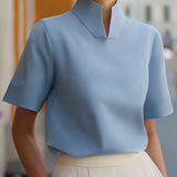 Blouse | Elegant Mock Neck Design | Short Sleeve Top | Relaxed Fit Stylish 6
