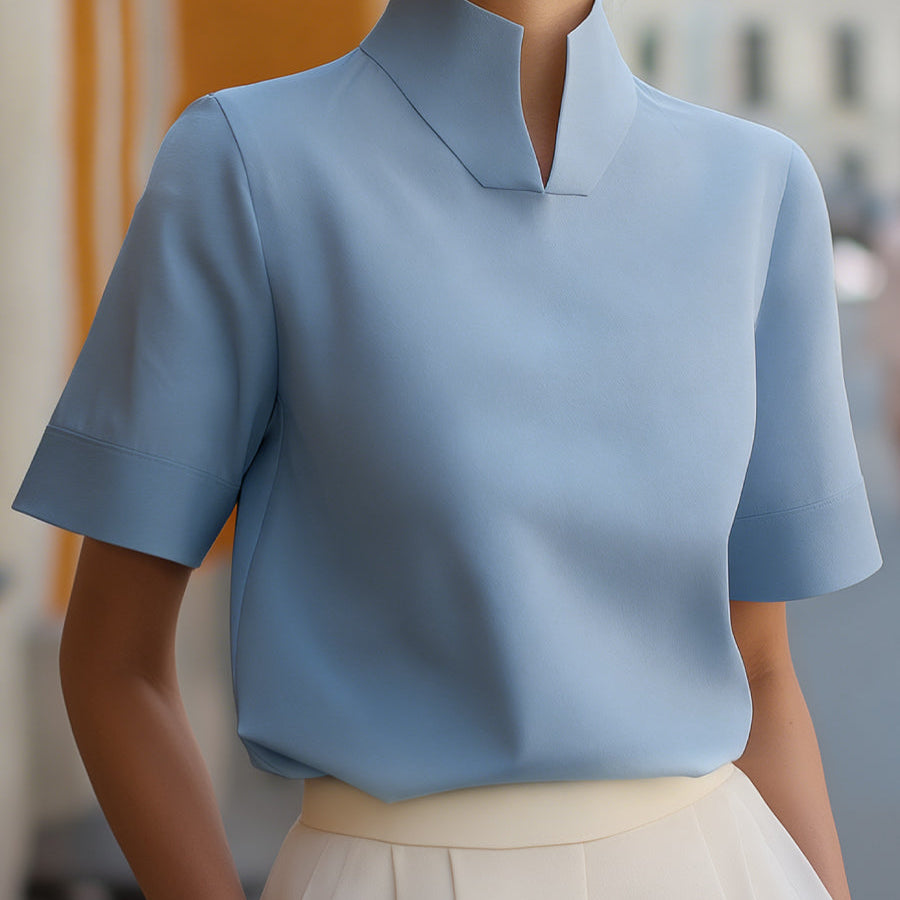 Blouse | Elegant Mock Neck Design | Short Sleeve Top | Relaxed Fit Stylish 6