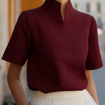 Blouse | Elegant Mock Neck Design | Short Sleeve Top | Relaxed Fit Stylish 7