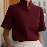 Blouse | Elegant Mock Neck Design | Short Sleeve Top | Relaxed Fit Stylish 7