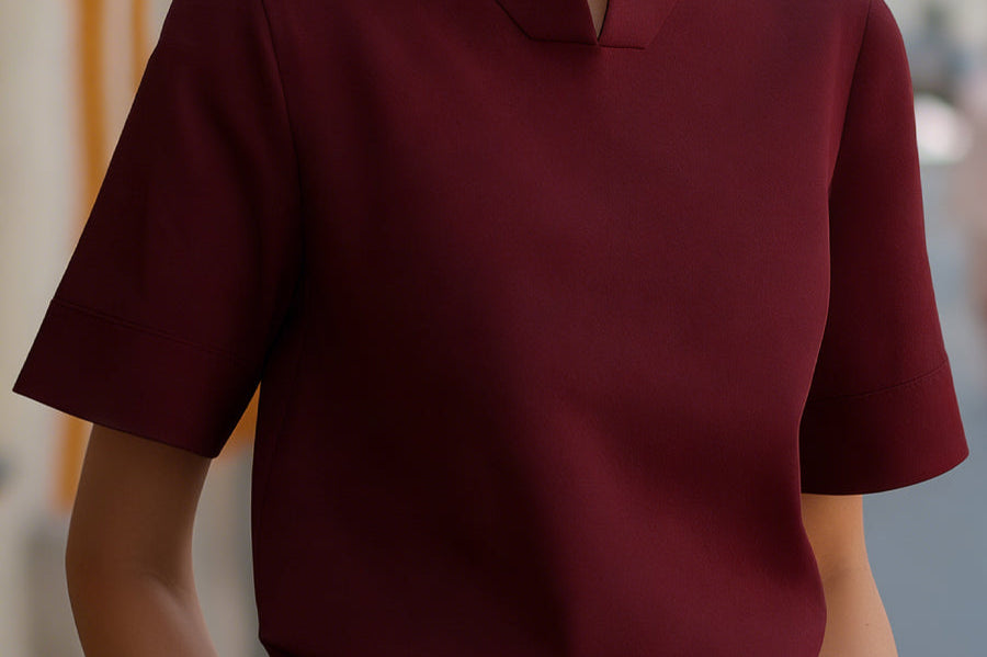 Blouse | Elegant Mock Neck Design | Short Sleeve Top | Relaxed Fit Stylish 7