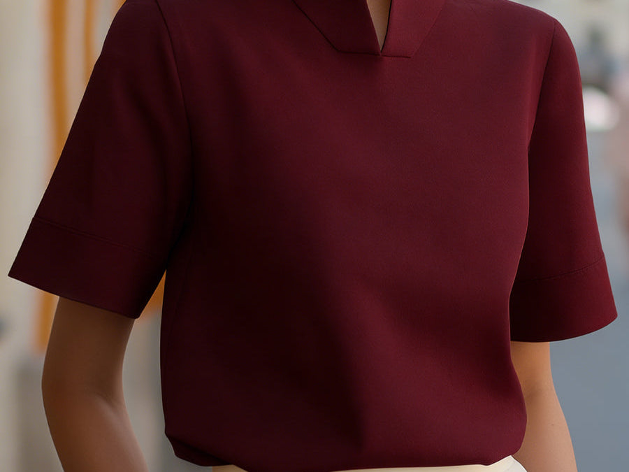 Blouse | Elegant Mock Neck Design | Short Sleeve Top | Relaxed Fit Stylish 7