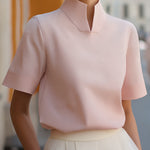 Blouse | Elegant Mock Neck Design | Short Sleeve Top | Relaxed Fit Stylish 8