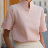 Blouse | Elegant Mock Neck Design | Short Sleeve Top | Relaxed Fit Stylish 8