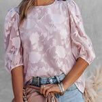 Blouse | Floral Jacquard Summer Top | Elegant Puff Sleeve Design 1