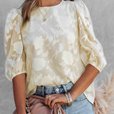 Blouse | Floral Jacquard Summer Top | Elegant Puff Sleeve Design 2