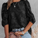 Blouse | Floral Jacquard Summer Top | Elegant Puff Sleeve Design 4