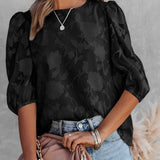 Blouse | Floral Jacquard Summer Top | Elegant Puff Sleeve Design 4