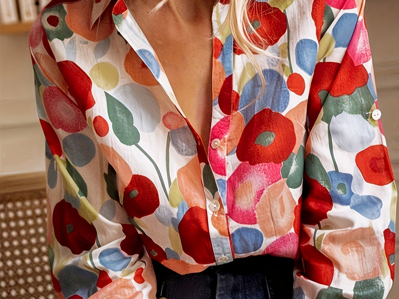 Blouse | Floral Print Long Sleeve Button Down Top | Elegant Versatile 0