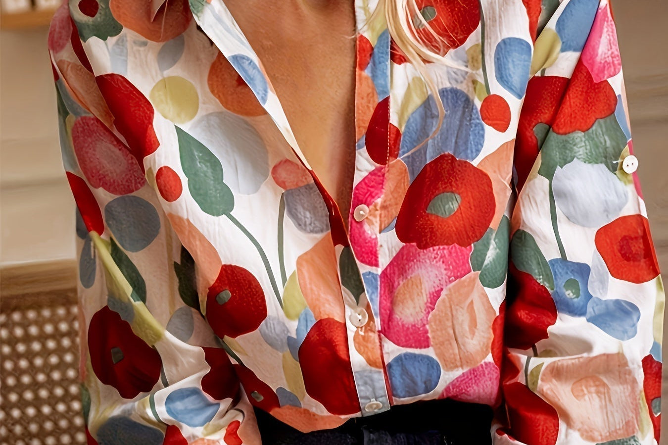 Blouse | Floral Print Long Sleeve Button Down Top | Elegant Versatile 0