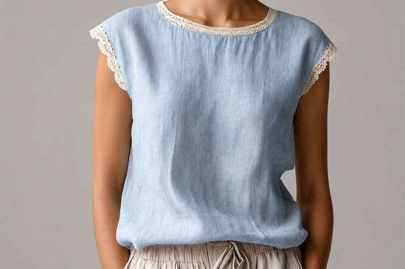 Blouse | Lace-Trim Cap Sleeve Summer Top | Chic Comfortable Design 0