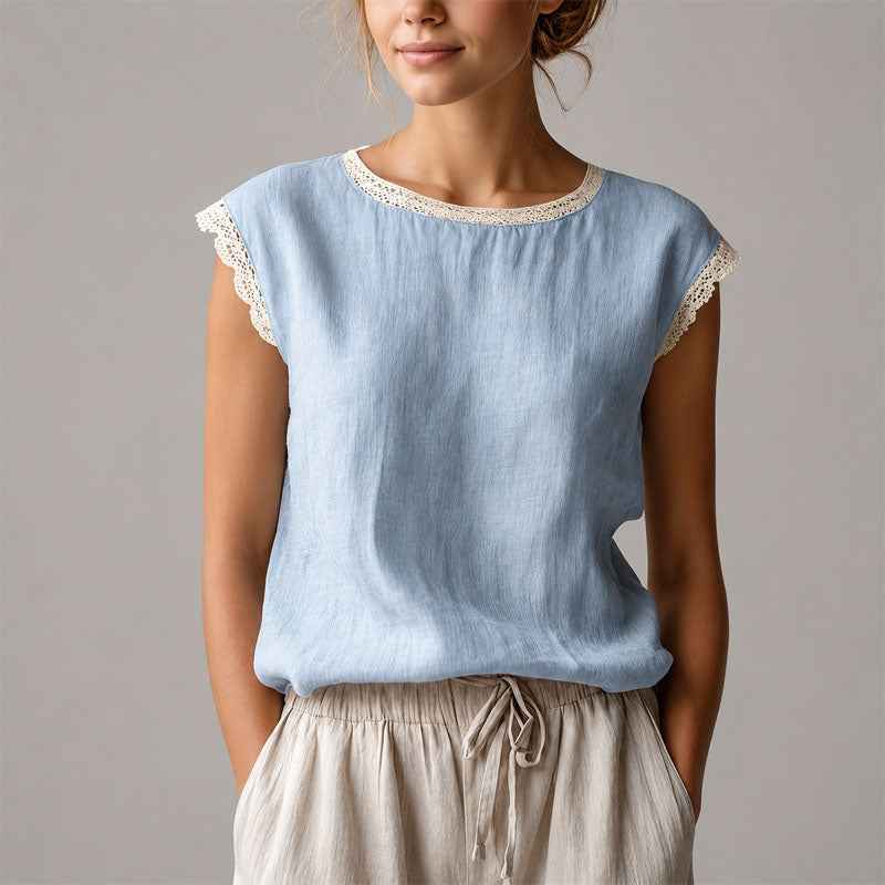 Blouse | Lace-Trim Cap Sleeve Summer Top | Chic Comfortable Design 0