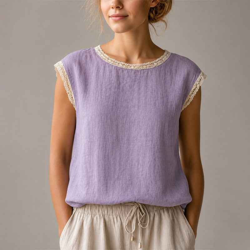 Blouse | Lace-Trim Cap Sleeve Summer Top | Chic Comfortable Design 2