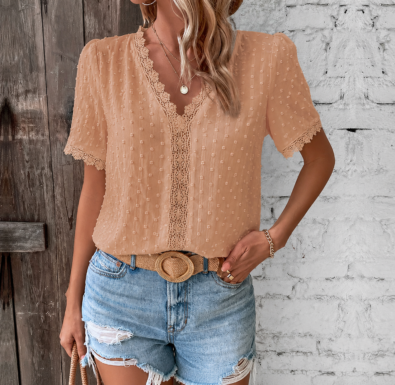 Blouse | Lace V-Neck Summer Top | Elegant Feminine Design 0