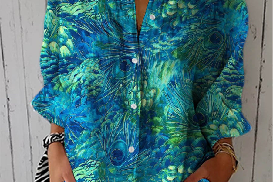 Blouse | Peacock Print Summer Top | Relaxed Stylish Comfortable 0