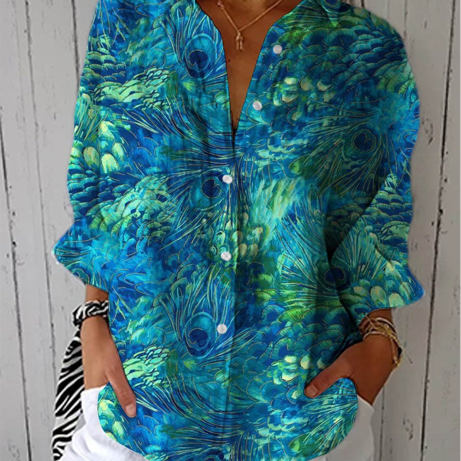 Blouse | Peacock Print Summer Top | Relaxed Stylish Comfortable 0