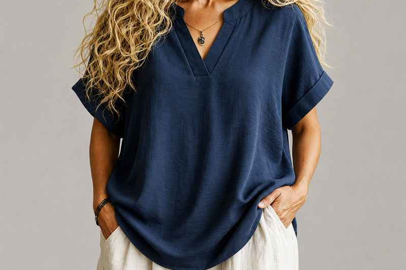 Blouse | Relaxed V-Neck Lightweight Pullover Stylish Top 0