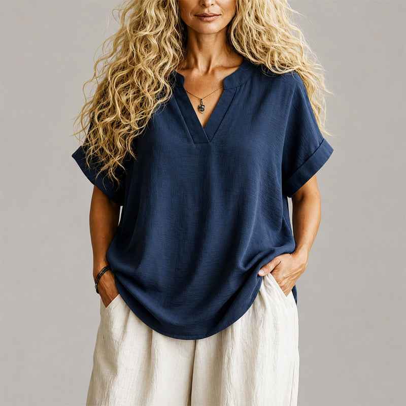 Blouse | Relaxed V-Neck Lightweight Pullover Stylish Top 0