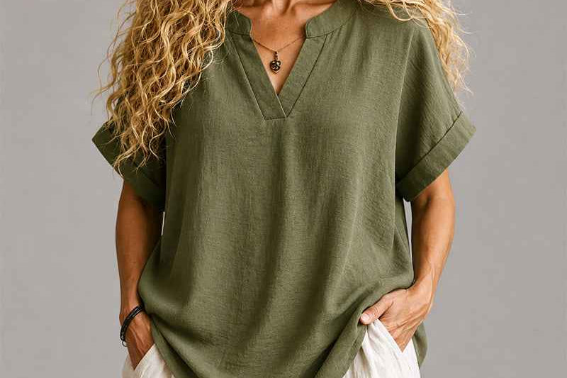 Blouse | Relaxed V-Neck Lightweight Pullover Stylish Top 2
