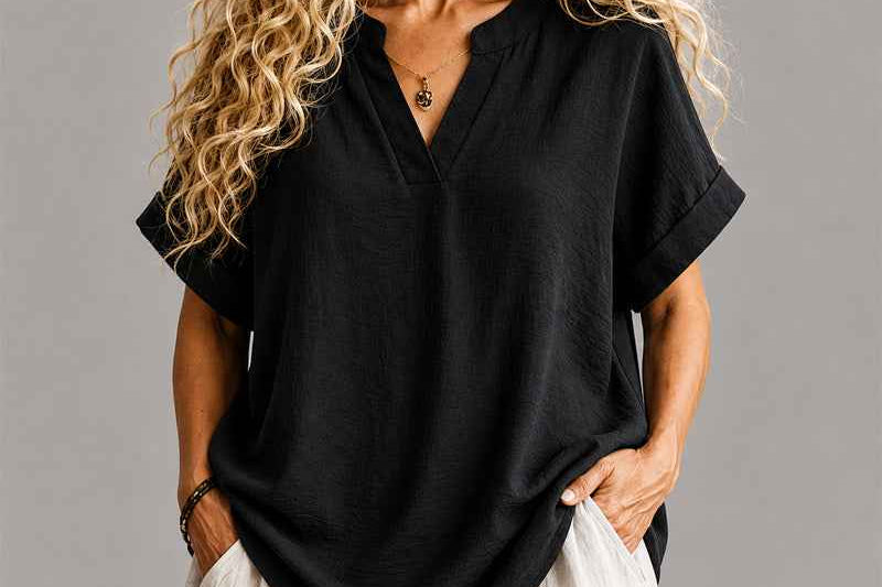 Blouse | Relaxed V-Neck Lightweight Pullover Stylish Top 4