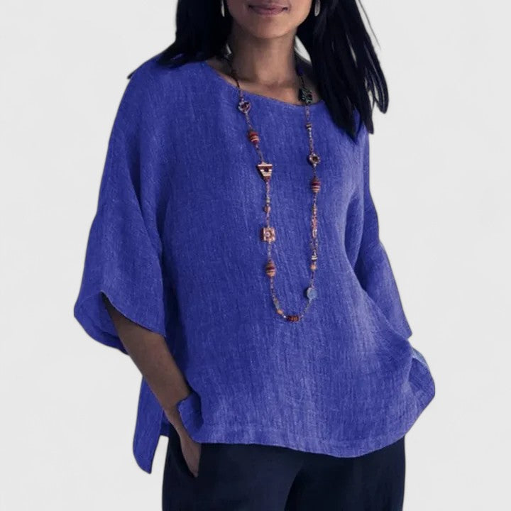 Blouse | Round Neck 3/4 Sleeve | Relaxed Comfortable Style | Versatile Chic Top 2