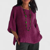 Blouse | Round Neck 3/4 Sleeve | Relaxed Comfortable Style | Versatile Chic Top 3