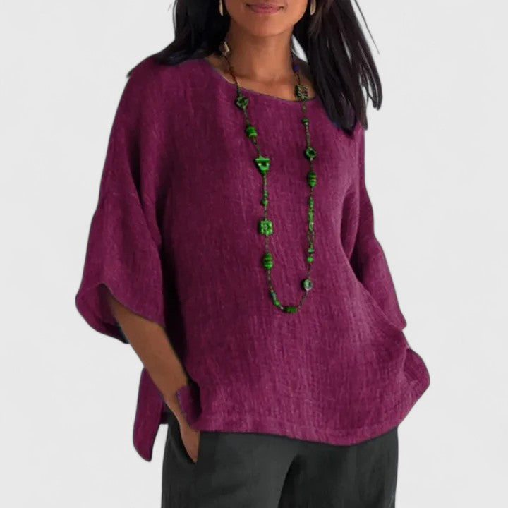 Blouse | Round Neck 3/4 Sleeve | Relaxed Comfortable Style | Versatile Chic Top 3