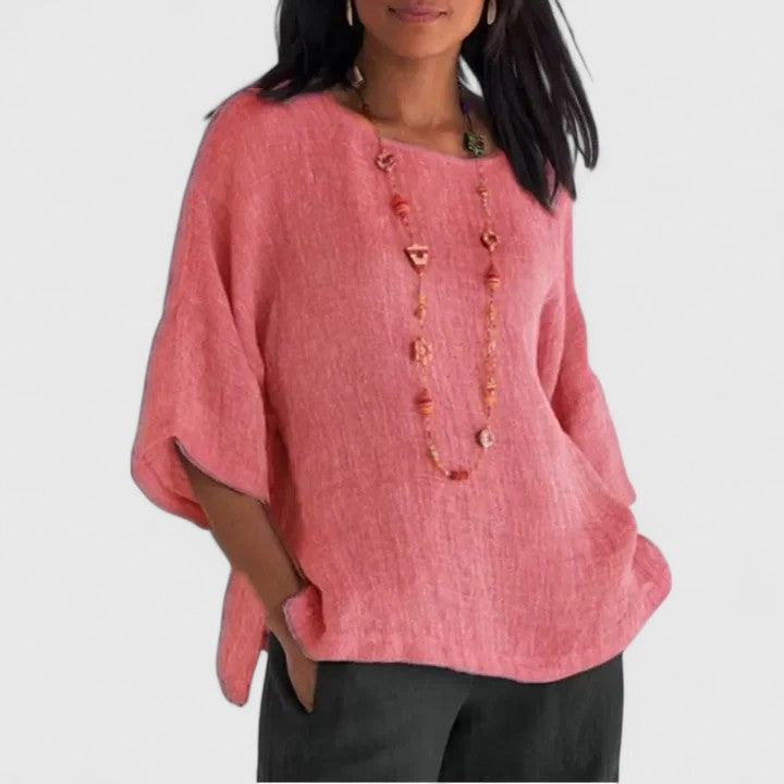 Blouse | Round Neck 3/4 Sleeve | Relaxed Comfortable Style | Versatile Chic Top 4