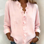 Blouse | Ruffle V-Neck Long Sleeve Top | Elegant Comfortable Spring Style 0
