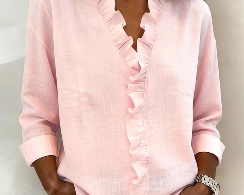 Blouse | Ruffle V-Neck Long Sleeve Top | Elegant Comfortable Spring Style 0