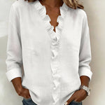 Blouse | Ruffle V-Neck Long Sleeve Top | Elegant Comfortable Spring Style 1