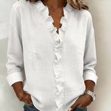 Blouse | Ruffle V-Neck Long Sleeve Top | Elegant Comfortable Spring Style 1
