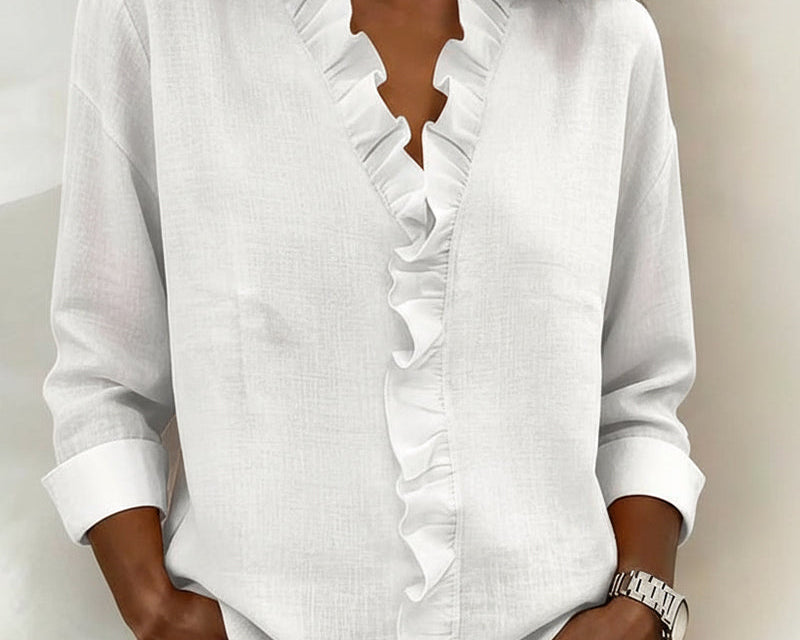 Blouse | Ruffle V-Neck Long Sleeve Top | Elegant Comfortable Spring Style 1