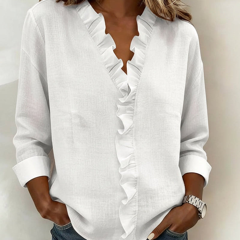 Blouse | Ruffle V-Neck Long Sleeve Top | Elegant Comfortable Spring Style 1