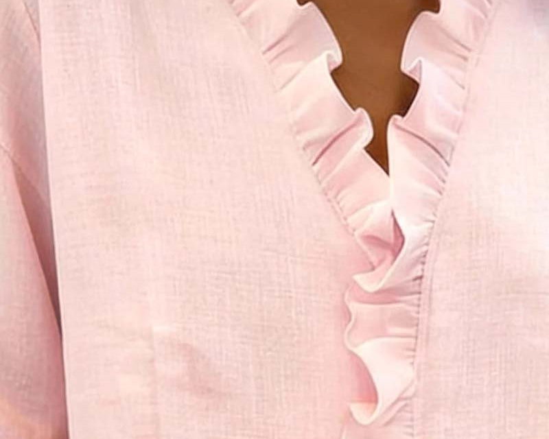 Blouse | Ruffle V-Neck Long Sleeve Top | Elegant Comfortable Spring Style 3