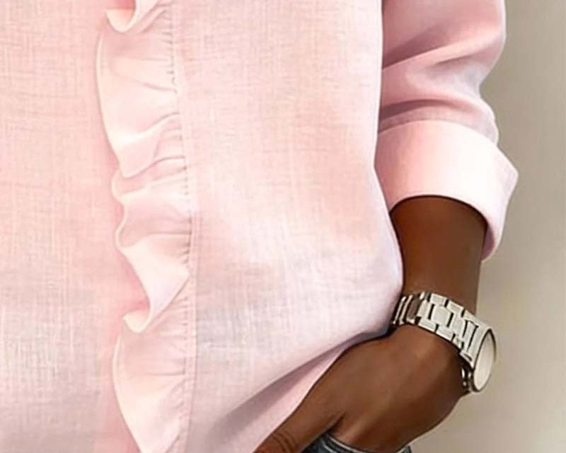 Blouse | Ruffle V-Neck Long Sleeve Top | Elegant Comfortable Spring Style 4