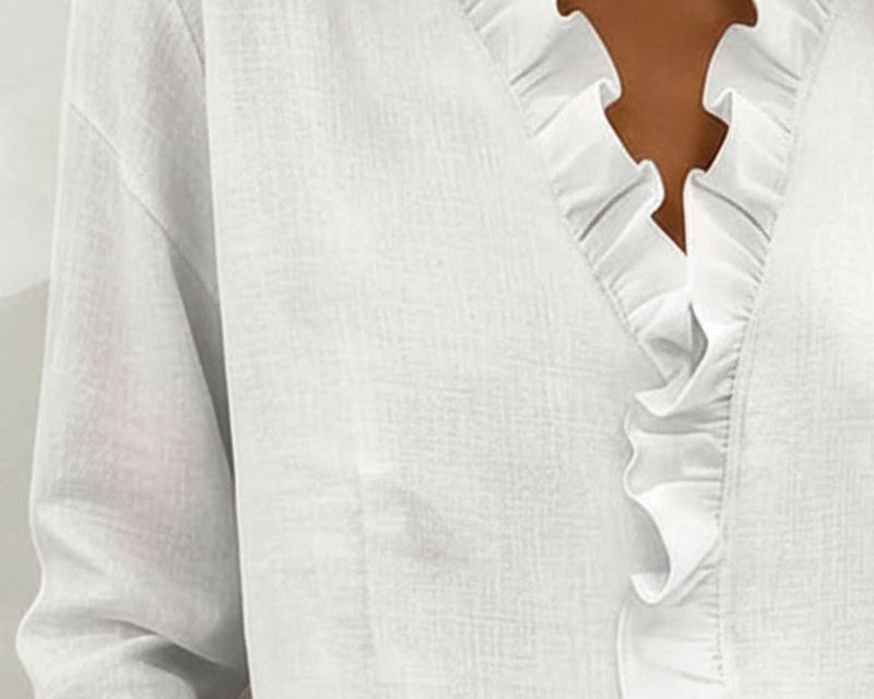 Blouse | Ruffle V-Neck Long Sleeve Top | Elegant Comfortable Spring Style 6