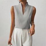 Blouse | Striped Sleeveless V-Neck Summer Top | Modern | Polished 0